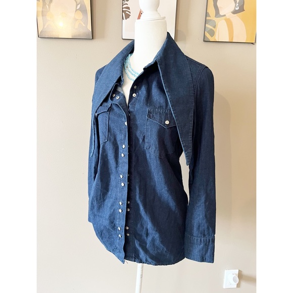 Zara Tops - Zara Dark Denim Snap Button Long Sleeve Top